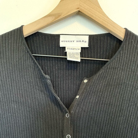 AUGUST SILK Ribbed Cardigan Black Women's Size L Silk Blend Whimsigoth Alt Girl - Picture 6 of 6